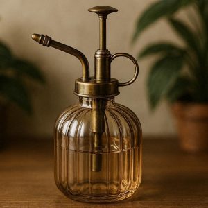 Vintage Glass Plant Mister Spray Bottle With Metallic Top Pump For Elegant Indoor Gardening